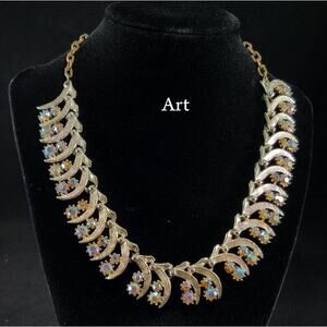 ART Arthur Pepper Rhinestone Necklace, Aurora Borealis, 1950s Vintage Jewelry